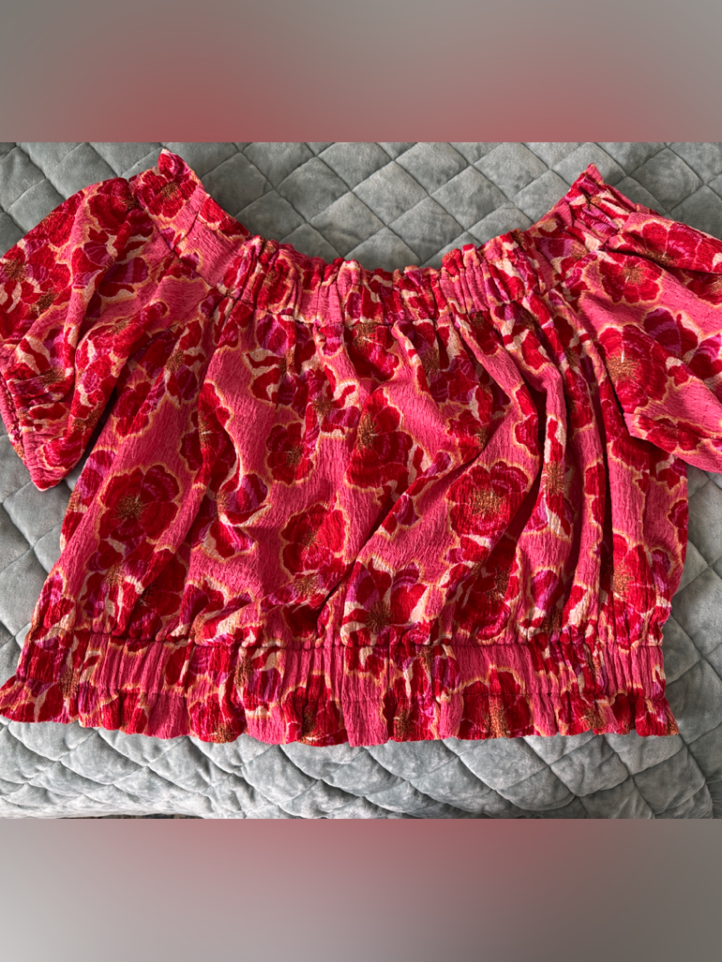 Loft Bright Pink Floral Off-Shoulder Top